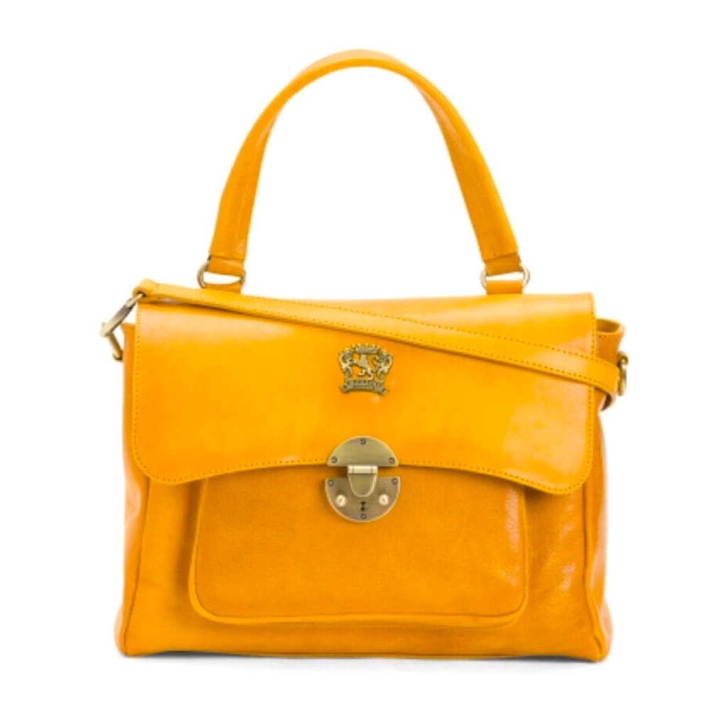 Classic Yellow Leather Satchel Handbag